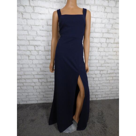 $220 BHLDN Ashlynn Square Neck Side Slit Crepe Gown in Navy 24W NEW B996 - Picture 4 of 16